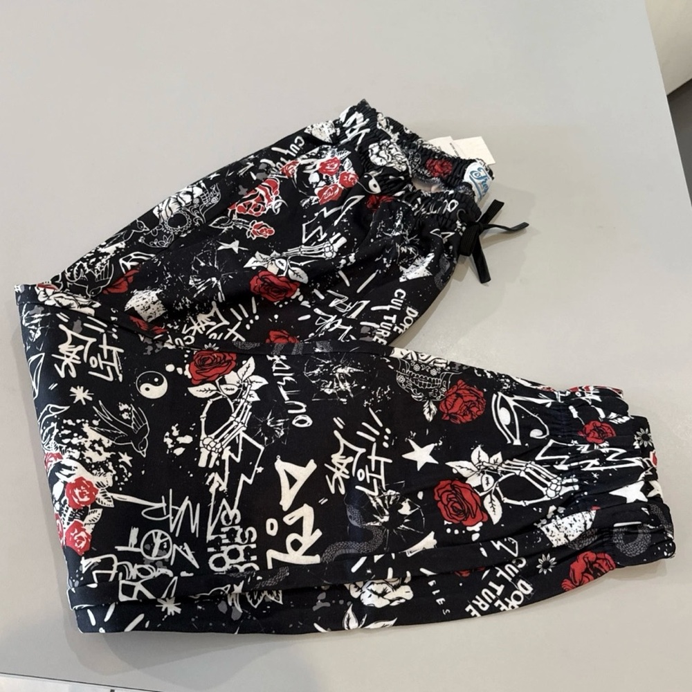 Fresh Prints of Bel Air Jogger Pants Mens sz Med Black Graphic Print Drawstring